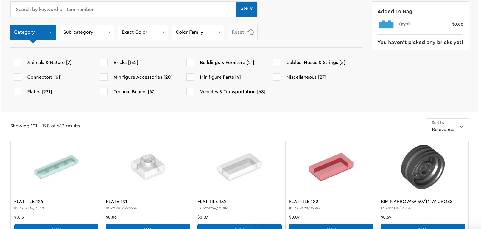 Lego.com facets example